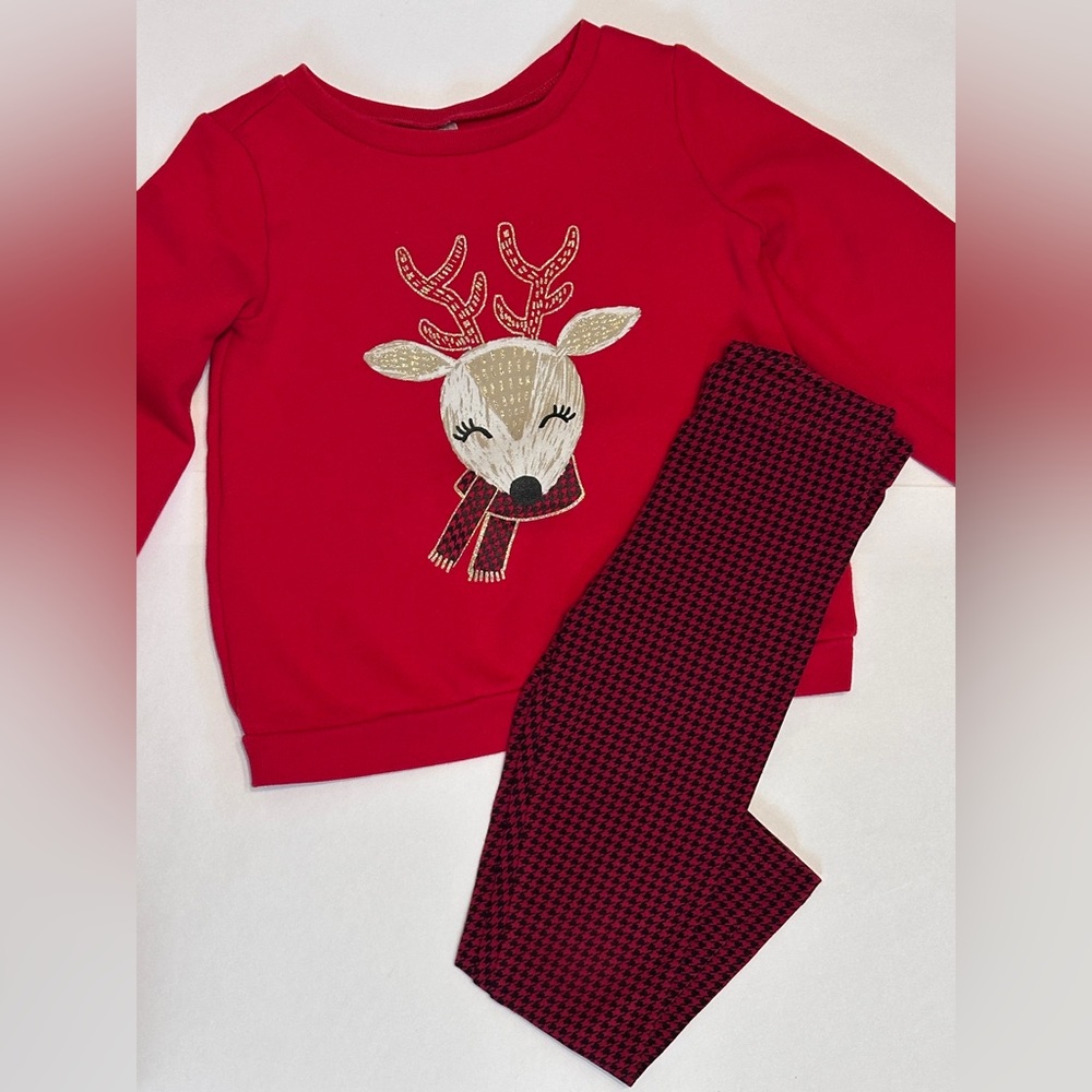 Carter’s Girls 2 piece Reindeer Fleece Top and Leggings - Picture 3 of 8